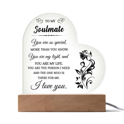 Heartfelt Gift for Soulmate - You are My Light - Heart Shaped Acrylic Plaque - Mallard Moon Gift Shop