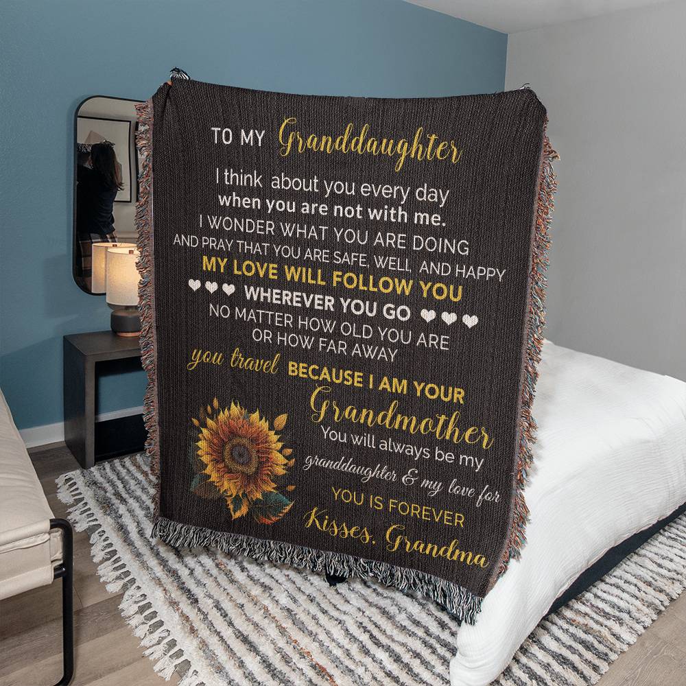 To My Granddaughter My Love Will Follow You Personalized Heirloom Woven Blanket - Mallard Moon Gift Shop