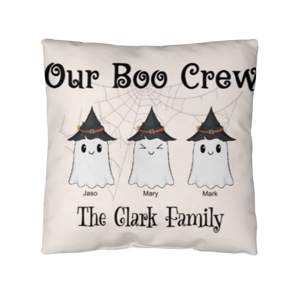 Personalized “Our Boo Crew” Halloween Pillow – Custom Family Name Ghost Pillow - Mallard Moon