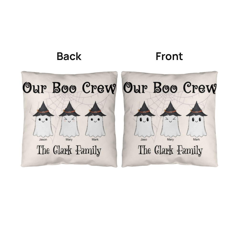 Personalized “Our Boo Crew” Halloween Pillow – Custom Family Name Ghost Pillow - Mallard Moon