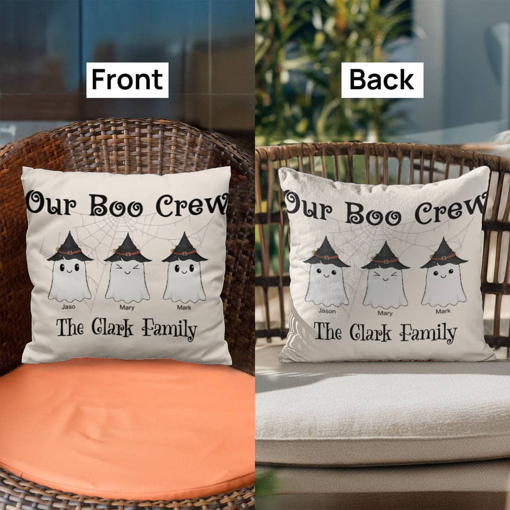 Personalized “Our Boo Crew” Halloween Pillow – Custom Family Name Ghost Pillow - Mallard Moon