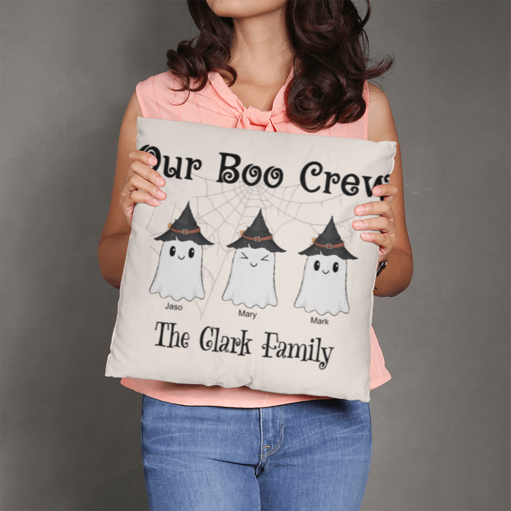 Personalized “Our Boo Crew” Halloween Pillow – Custom Family Name Ghost Pillow - Mallard Moon