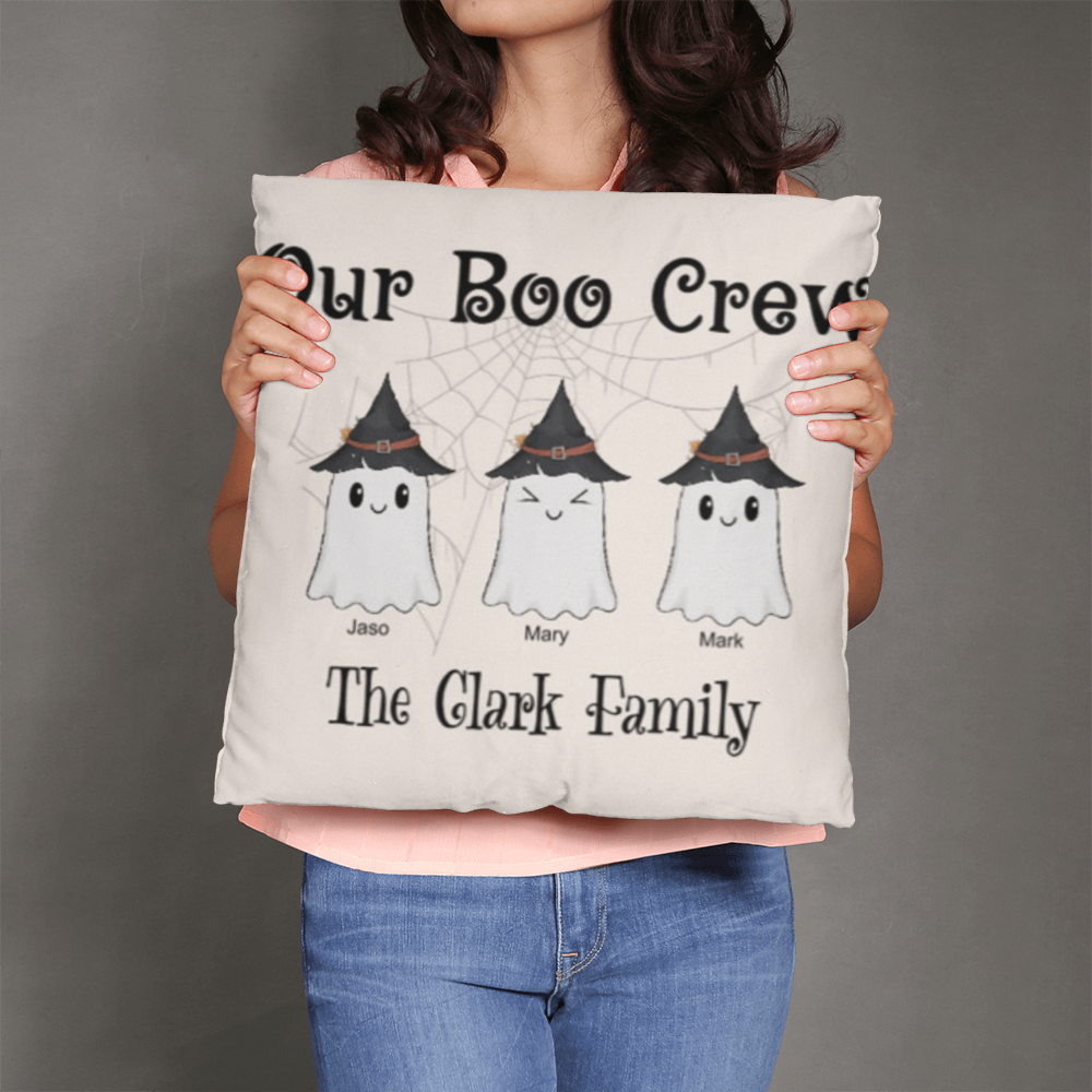 Personalized “Our Boo Crew” Halloween Pillow – Custom Family Name Ghost Pillow - Mallard Moon