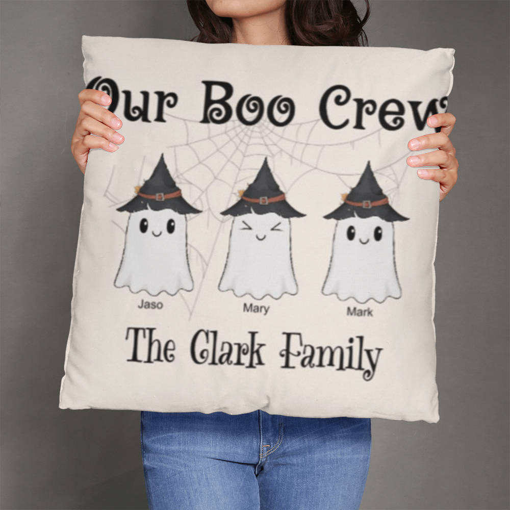 Personalized “Our Boo Crew” Halloween Pillow – Custom Family Name Ghost Pillow - Mallard Moon