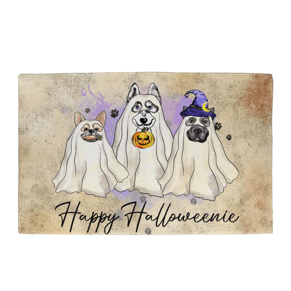 Happy Halloweenie Dog Doormat – Funny Ghost Dogs Welcome Mat – Cute Spooky Fall Décor for Dog Lovers - Mallard Moon