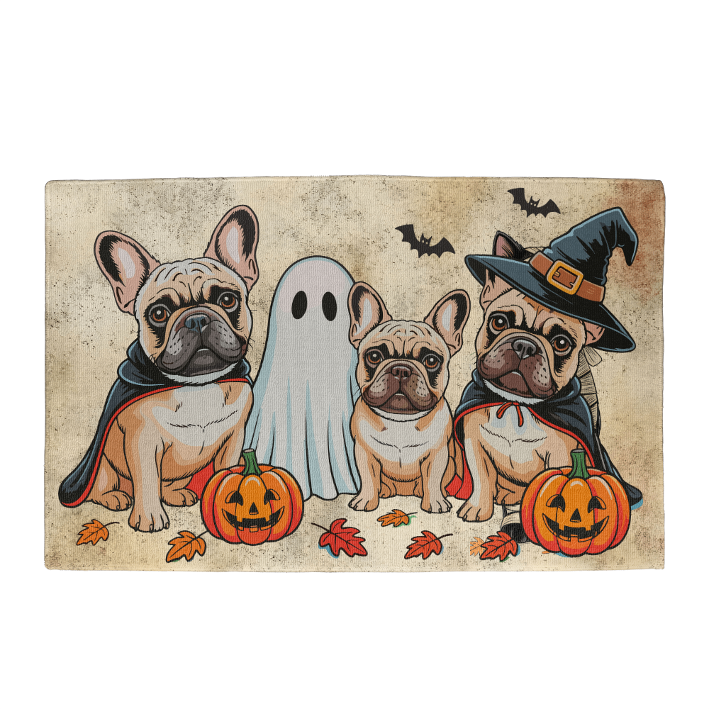 French Bulldog Halloween Doormat – Cute Spooky Dogs Welcome Mat – Funny Fall Décor for Dog Lovers - Mallard Moon