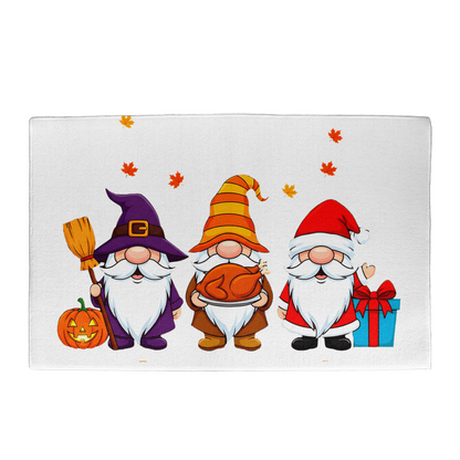 Holiday Gnome Trio Doormat – Halloween, Thanksgiving & Christmas All-in-One Welcome Mat – Cute Seasonal Full-Color Entry Rug - Mallard Moon
