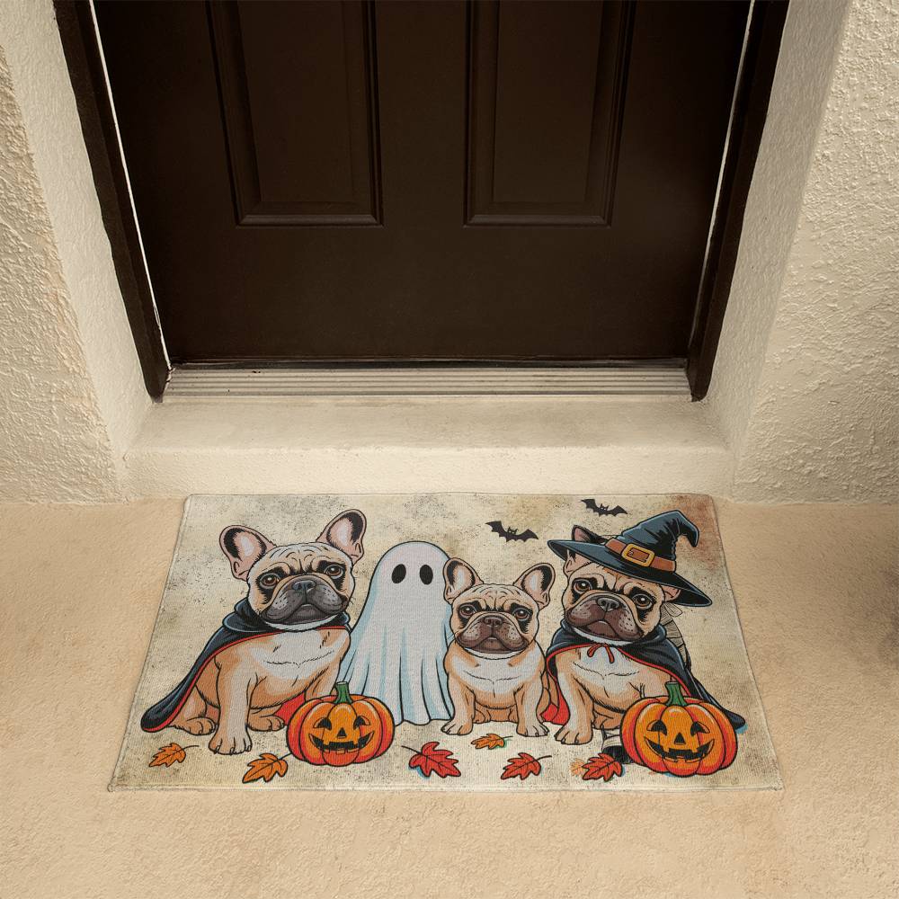French Bulldog Halloween Doormat – Cute Spooky Dogs Welcome Mat – Funny Fall Décor for Dog Lovers - Mallard Moon
