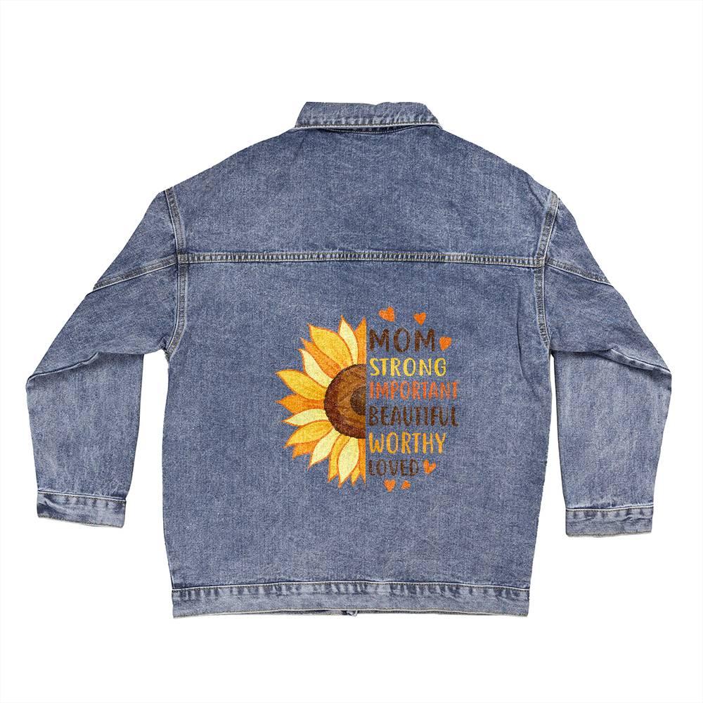 Mom Sunflower Motif Oversized Denim Jacket Mother's Day Birthday Gift for Mother - Mallard Moon Gift Shop