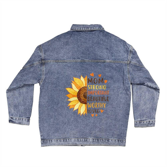Mom Sunflower Motif Oversized Denim Jacket Mother's Day Birthday Gift for Mother - Mallard Moon Gift Shop