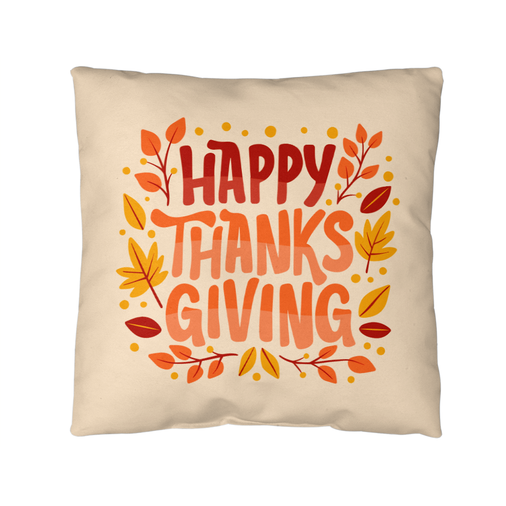 Happy Thanksgiving Throw Pillow – Indoor/Outdoor Fall Accent Cushion – Available in 3 Sizes - Mallard Moon