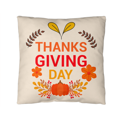 Thanksgiving Day Throw Pillow – Festive Pumpkin & Floral Fall Accent Cushion – Indoor/Outdoor, 3 Sizes - Mallard Moon