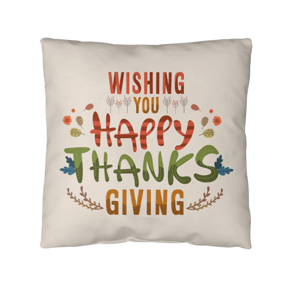 Wishing You a Happy Thanksgiving Throw Pillow – Indoor/Outdoor Fall Accent Cushion – Available in 3 Sizes - Mallard Moon