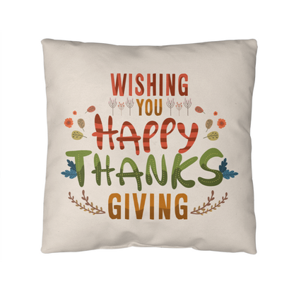 Wishing You a Happy Thanksgiving Throw Pillow – Indoor/Outdoor Fall Accent Cushion – Available in 3 Sizes - Mallard Moon