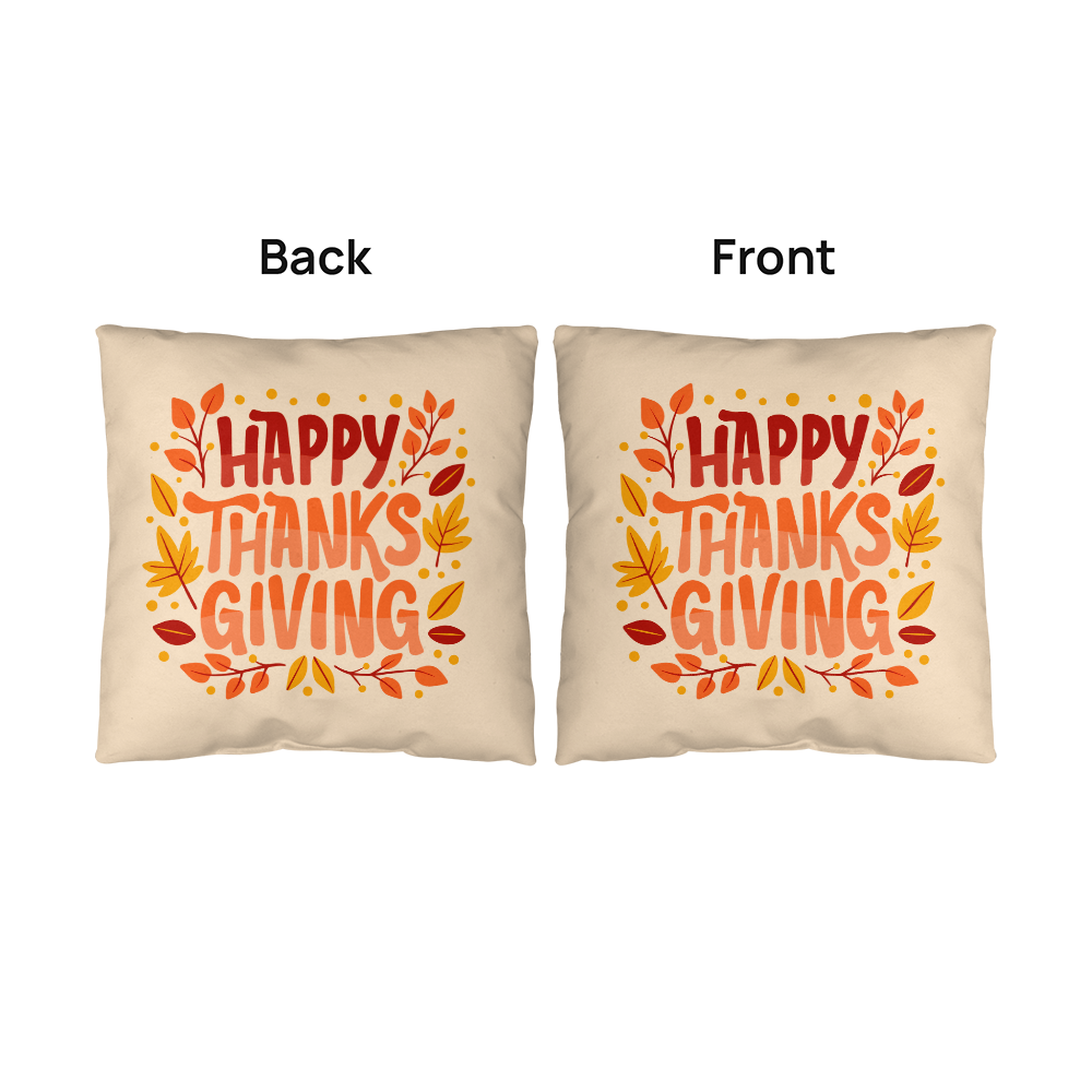 Happy Thanksgiving Throw Pillow – Indoor/Outdoor Fall Accent Cushion – Available in 3 Sizes - Mallard Moon