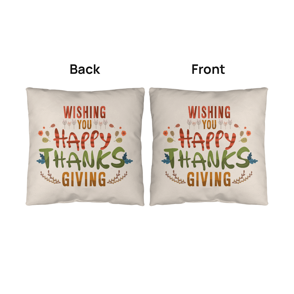 Wishing You a Happy Thanksgiving Throw Pillow – Indoor/Outdoor Fall Accent Cushion – Available in 3 Sizes - Mallard Moon