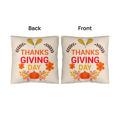 Thanksgiving Day Throw Pillow – Festive Pumpkin & Floral Fall Accent Cushion – Indoor/Outdoor, 3 Sizes - Mallard Moon