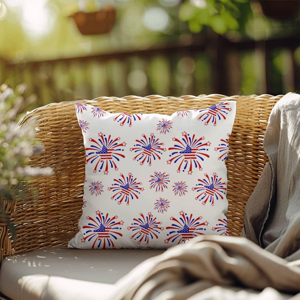 Star Red White and Blue Fireworks 4th of July Patriotic Indoor-Outdoor Pillow - Mallard Moon Gift Shop