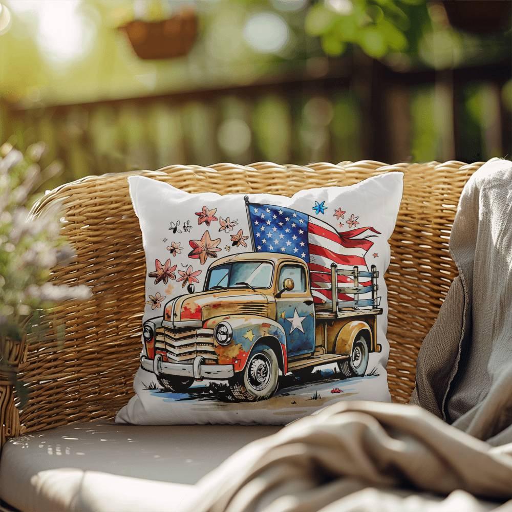 Patriotic Vintage Truck Fourth of July Home Decor Indoor-Outdoor Pillow - Mallard Moon Gift Shop