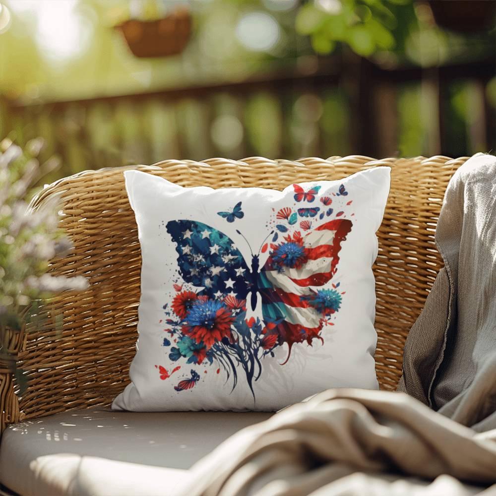 American Flag Patriotic Butterfly Indoor-Outdoor Pillow - Mallard Moon Gift Shop