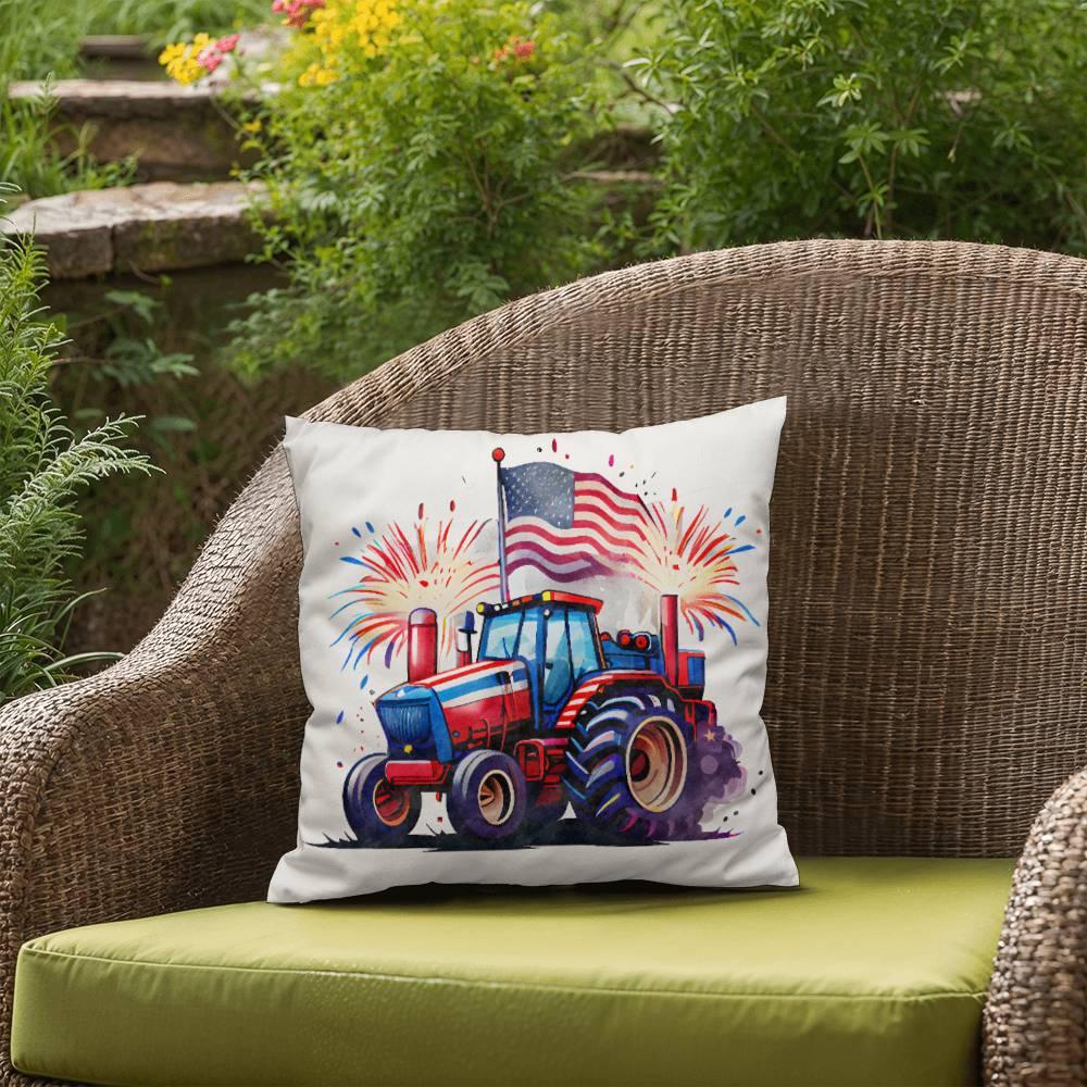 Tractor Fourth of July Parade Patriotic Indoor-Outdoor Pillow - Mallard Moon Gift Shop