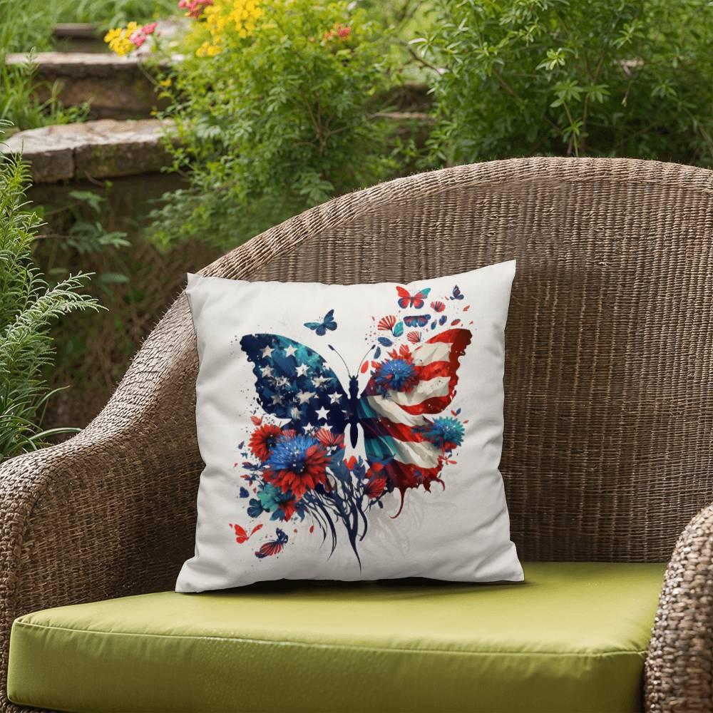 American Flag Patriotic Butterfly Indoor-Outdoor Pillow - Mallard Moon Gift Shop