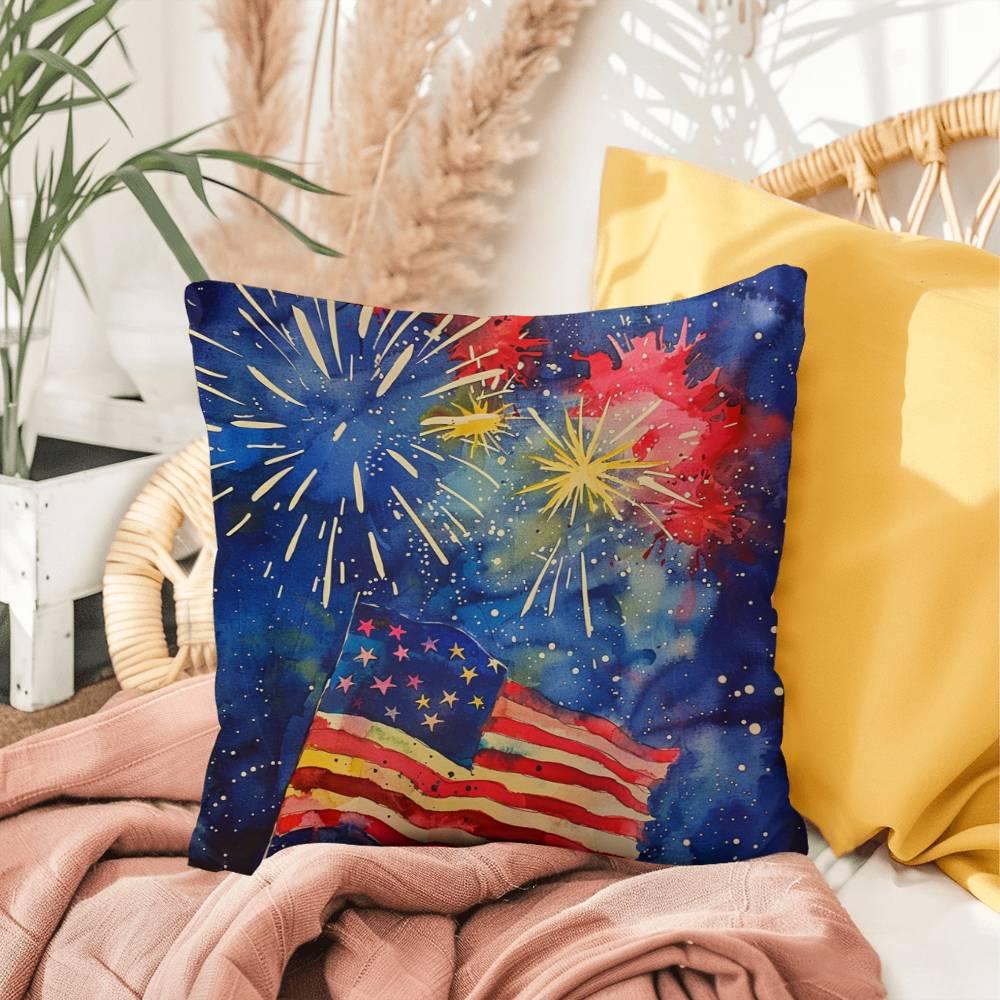 Fireworks Flag and Freedom Patriotic Indoor-Outdoor Home Decor Pillow - Mallard Moon Gift Shop