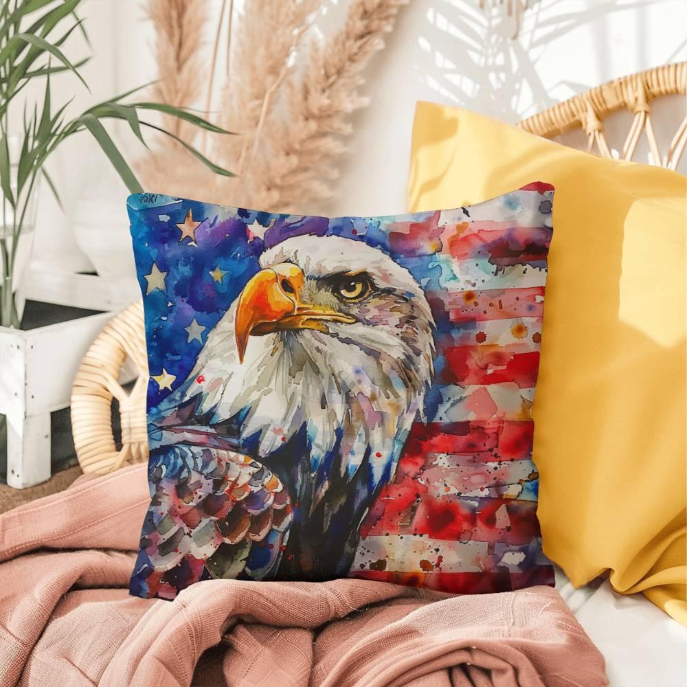 Eagle with American Flag Patriotic Indoor/Outdoor Pillow Decor - Mallard Moon Gift Shop
