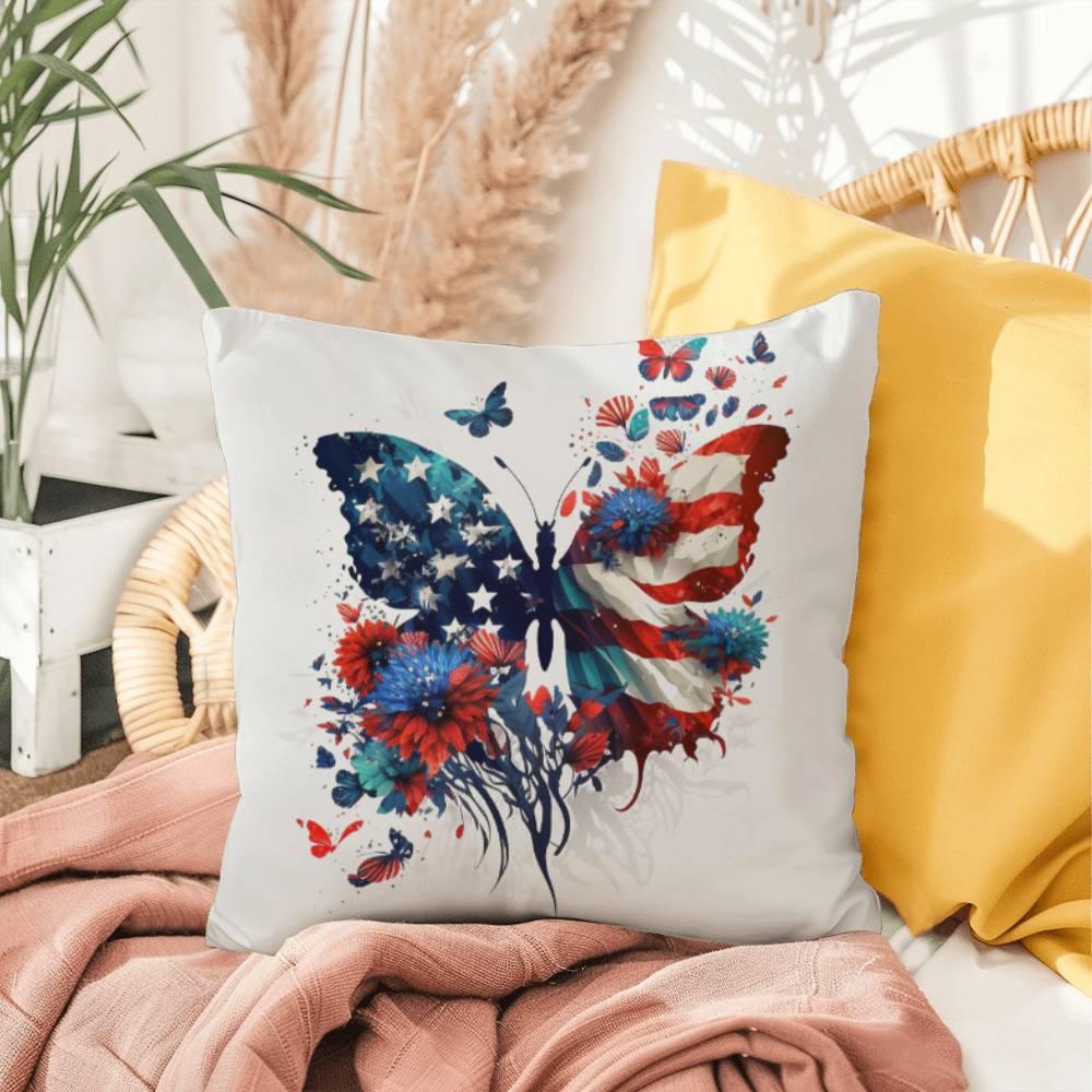 American Flag Patriotic Butterfly Indoor-Outdoor Pillow - Mallard Moon Gift Shop