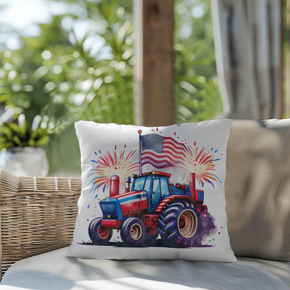 Tractor Fourth of July Parade Patriotic Indoor-Outdoor Pillow - Mallard Moon Gift Shop