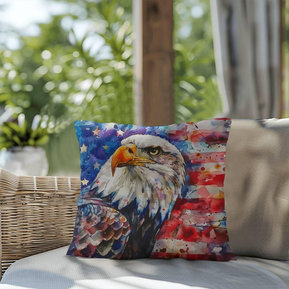 Eagle with American Flag Patriotic Indoor/Outdoor Pillow Decor - Mallard Moon Gift Shop