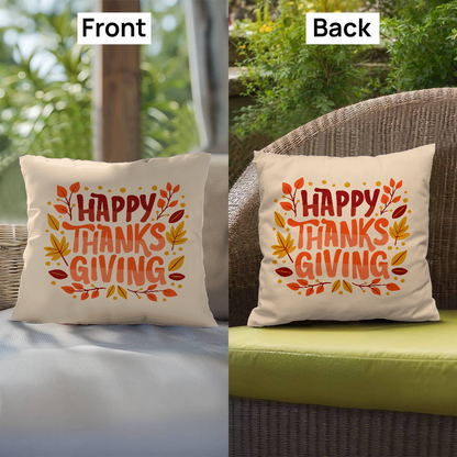 Happy Thanksgiving Throw Pillow – Indoor/Outdoor Fall Accent Cushion – Available in 3 Sizes - Mallard Moon