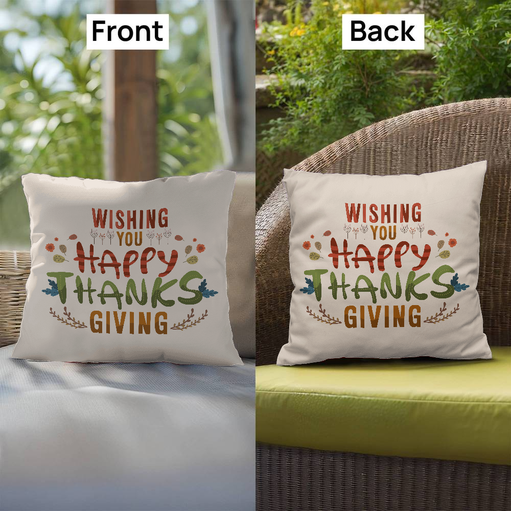 Wishing You a Happy Thanksgiving Throw Pillow – Indoor/Outdoor Fall Accent Cushion – Available in 3 Sizes - Mallard Moon