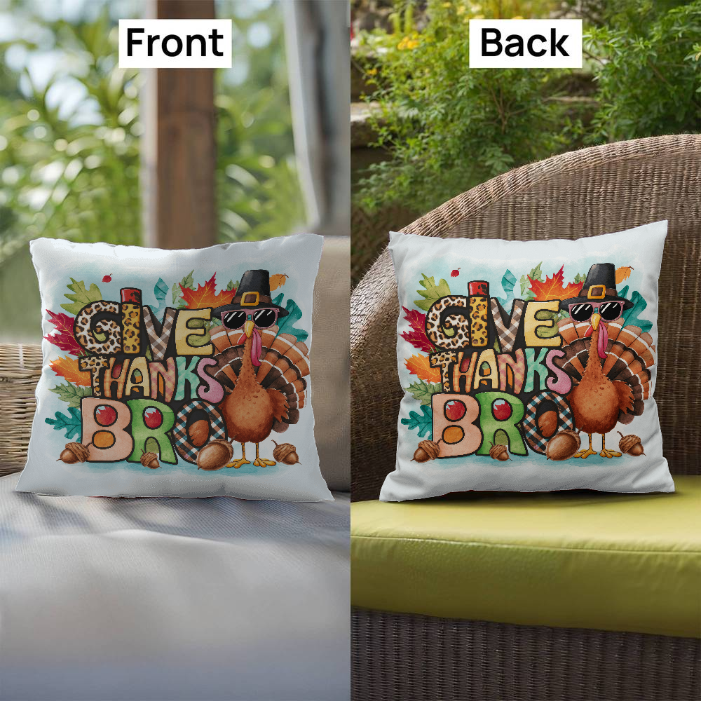 Give Thanks Bro Thanksgiving Pillow – Cool Turkey with Sunglasses Cushion – Indoor/Outdoor, 3 Sizes - Mallard Moon