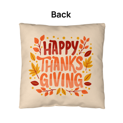 Happy Thanksgiving Throw Pillow – Indoor/Outdoor Fall Accent Cushion – Available in 3 Sizes - Mallard Moon