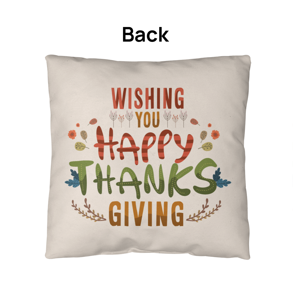 Wishing You a Happy Thanksgiving Throw Pillow – Indoor/Outdoor Fall Accent Cushion – Available in 3 Sizes - Mallard Moon
