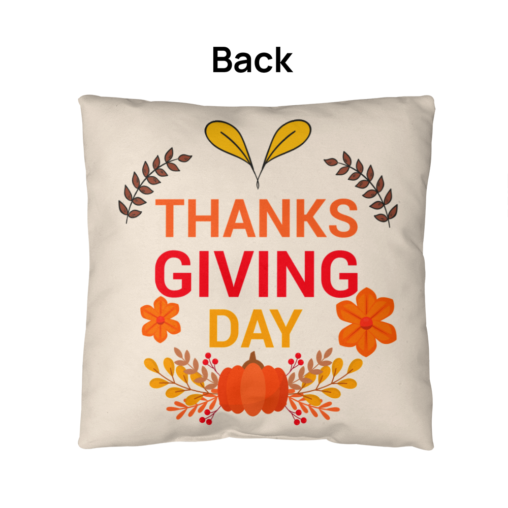 Thanksgiving Day Throw Pillow – Festive Pumpkin & Floral Fall Accent Cushion – Indoor/Outdoor, 3 Sizes - Mallard Moon