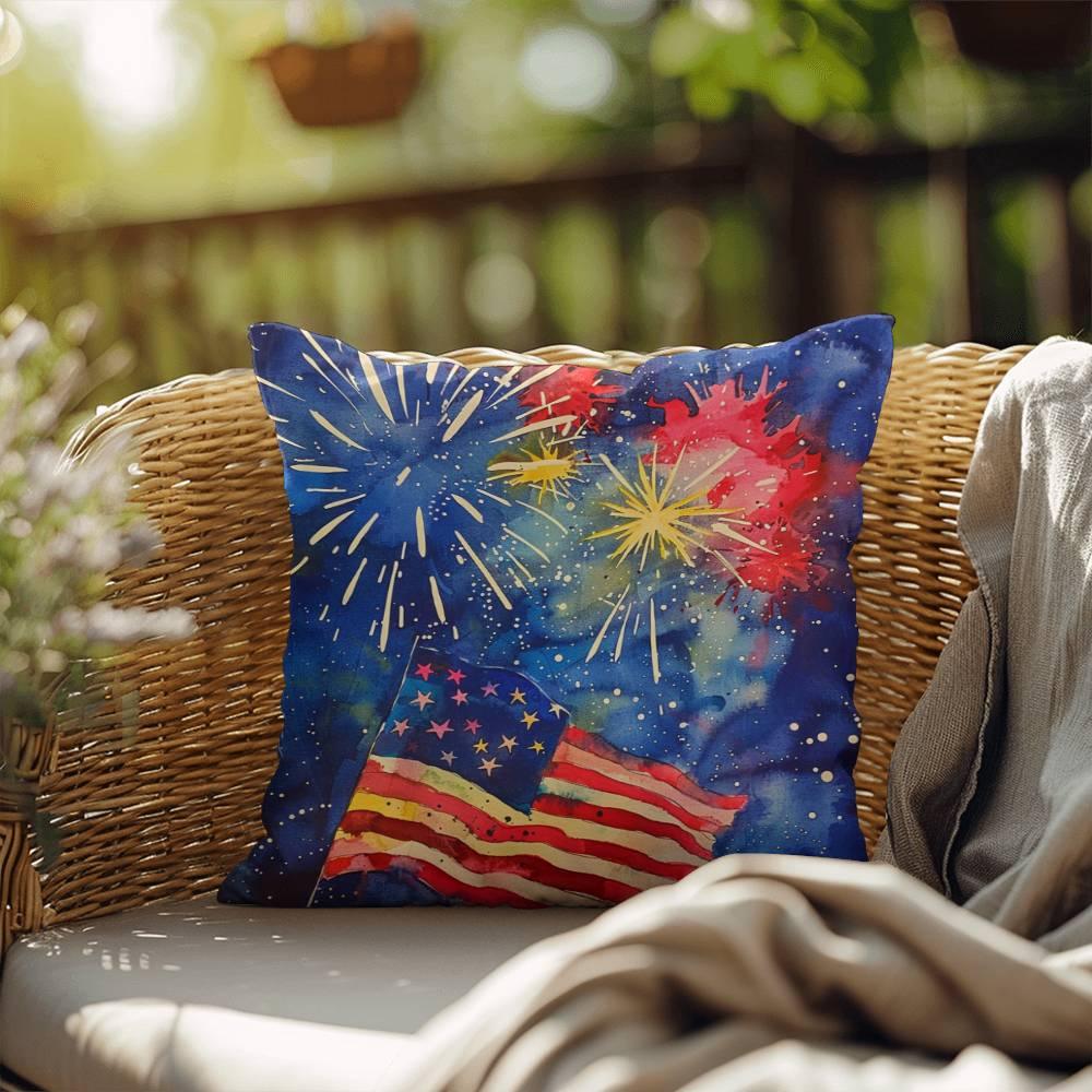 Fireworks Flag and Freedom Patriotic Indoor-Outdoor Home Decor Pillow - Mallard Moon Gift Shop