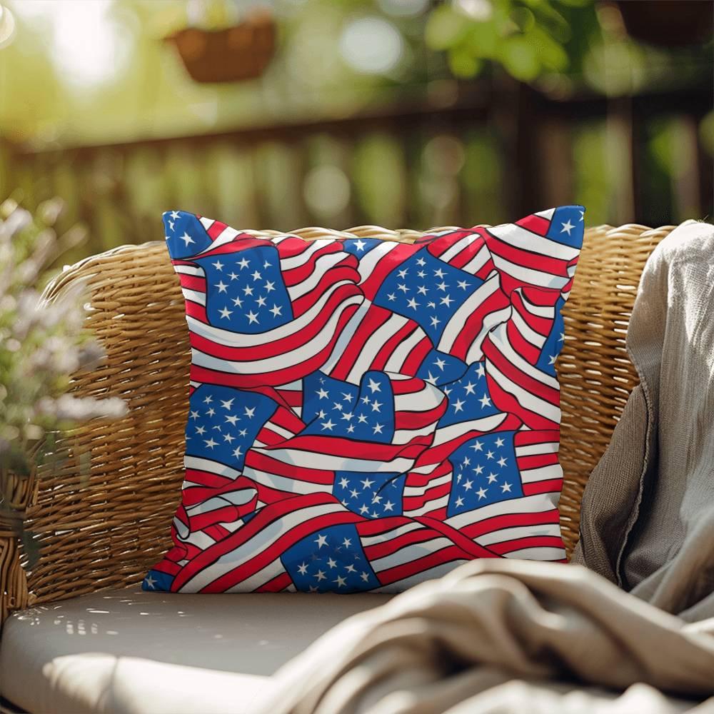Patriotic American Flags Indoor-Outdoor Printed Pillow - Mallard Moon Gift Shop