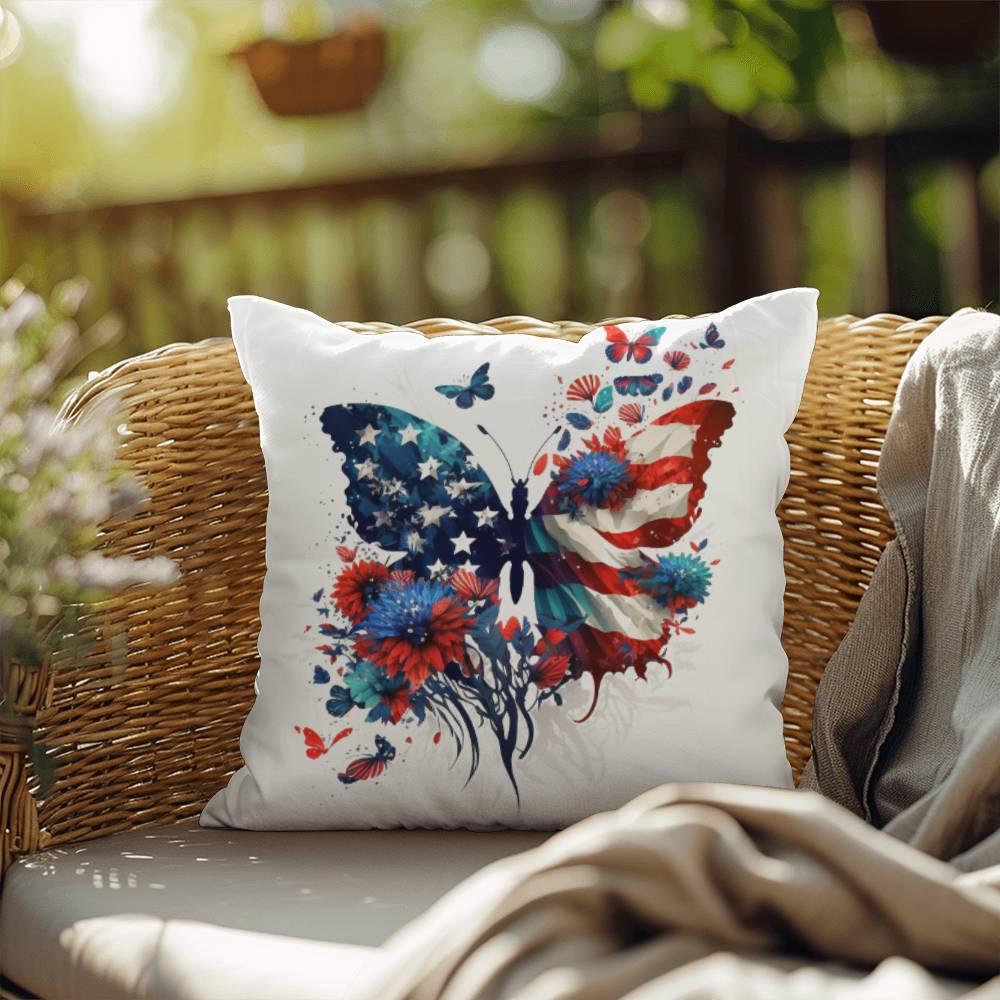 American Flag Patriotic Butterfly Indoor-Outdoor Pillow - Mallard Moon Gift Shop