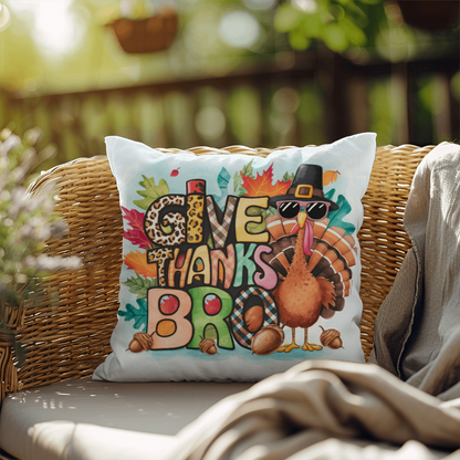Give Thanks Bro Thanksgiving Pillow – Cool Turkey with Sunglasses Cushion – Indoor/Outdoor, 3 Sizes - Mallard Moon