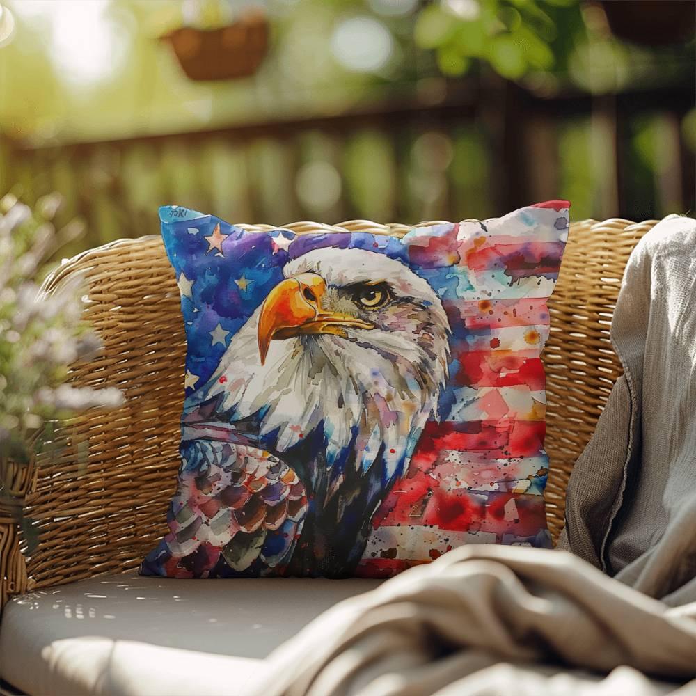 Eagle with American Flag Patriotic Indoor/Outdoor Pillow Decor - Mallard Moon Gift Shop