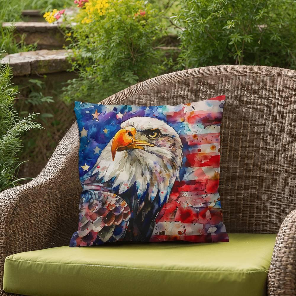 Eagle with American Flag Patriotic Indoor/Outdoor Pillow Decor - Mallard Moon Gift Shop