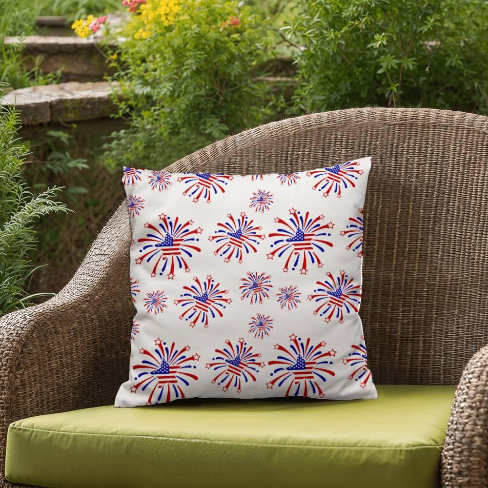 Star Red White and Blue Fireworks 4th of July Patriotic Indoor-Outdoor Pillow - Mallard Moon Gift Shop