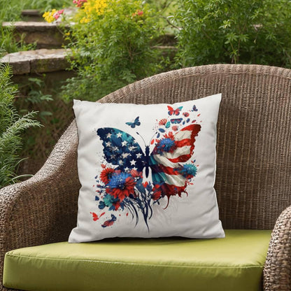 American Flag Patriotic Butterfly Indoor-Outdoor Pillow - Mallard Moon Gift Shop