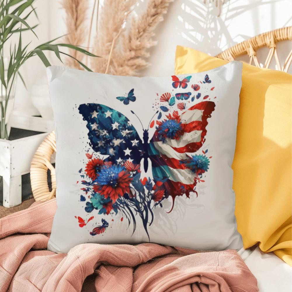 American Flag Patriotic Butterfly Indoor-Outdoor Pillow - Mallard Moon Gift Shop