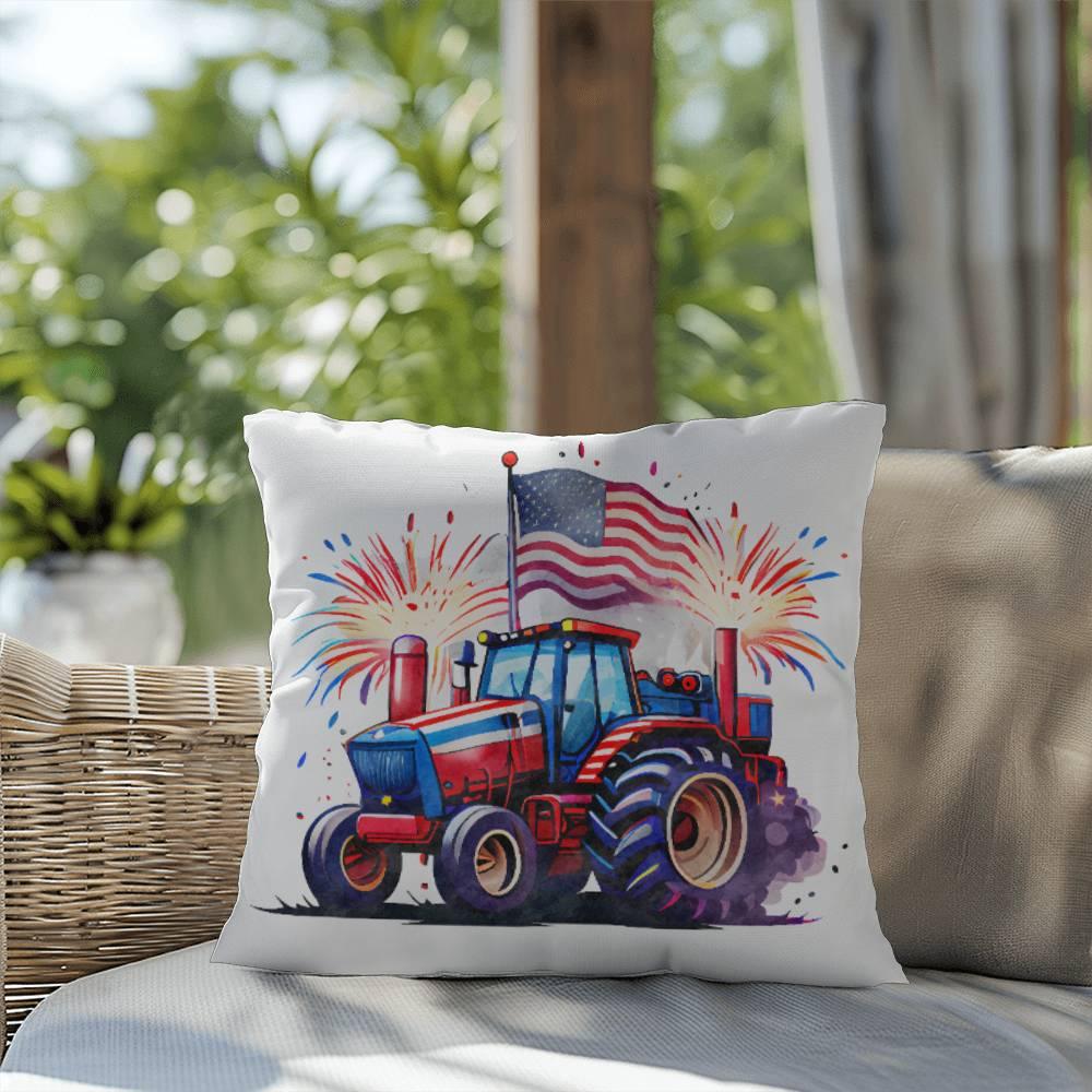 Tractor Fourth of July Parade Patriotic Indoor-Outdoor Pillow - Mallard Moon Gift Shop
