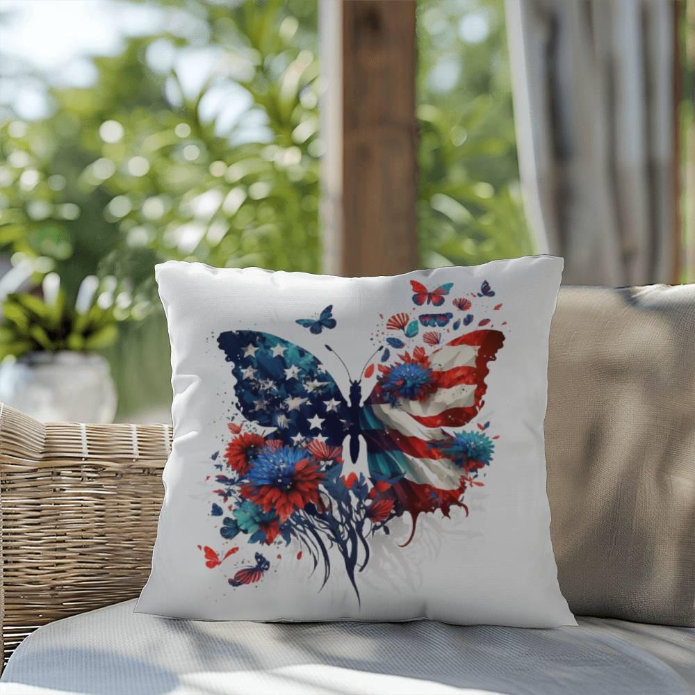 American Flag Patriotic Butterfly Indoor-Outdoor Pillow - Mallard Moon Gift Shop