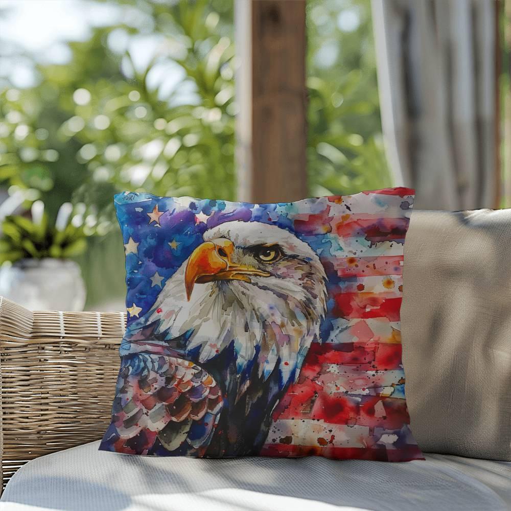 Eagle with American Flag Patriotic Indoor/Outdoor Pillow Decor - Mallard Moon Gift Shop
