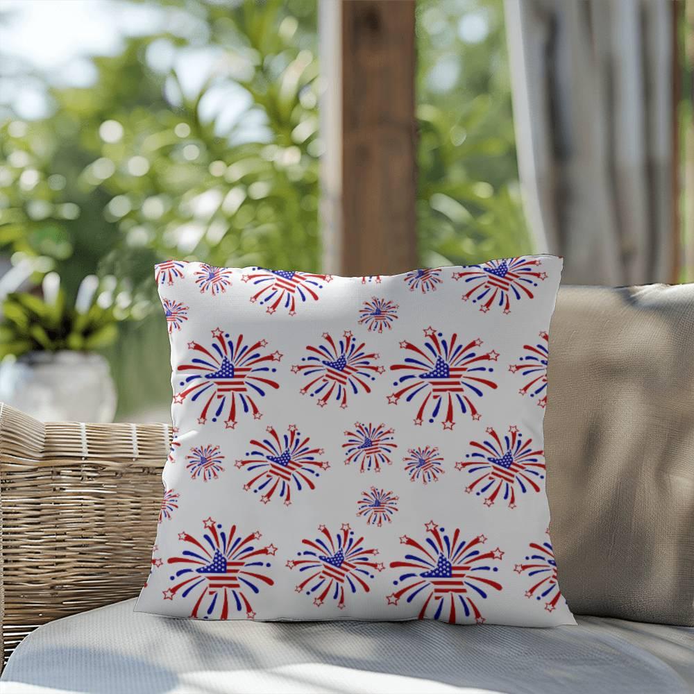 Star Red White and Blue Fireworks 4th of July Patriotic Indoor-Outdoor Pillow - Mallard Moon Gift Shop